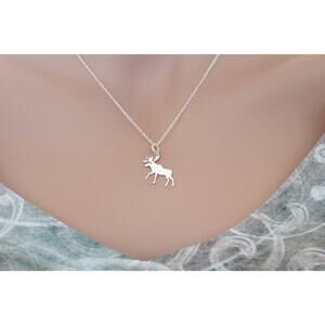Sterling Silver Moose Charm Necklace, Silver Moose Pendant Necklace